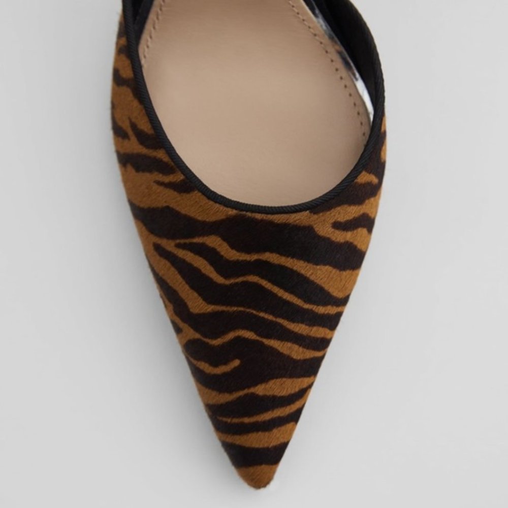 ZARA ANIMAL PRINT LEATHER SLINGBACK STILETTO HEELS - Picture 3 of 11